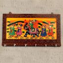 JaipurCrafts Wooden Rajasthani Art Work 6 Hook Hanging Key Holder/Keychain Holder - Brown (12 x 6 in)...