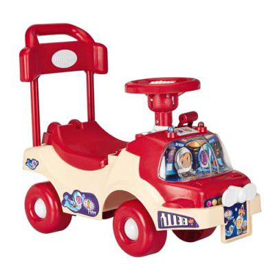 Amazon Brand - Jam & Honey Ride-On for Kids | Music and Lights | Rear Pulling Handle (Red and Orange)