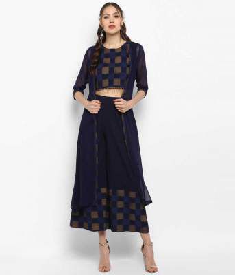 Janasya Women Ethnic Jacket, Kurta and Palazzo/Trouser Set Poly Crepe