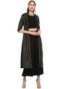 Janasya Women's Black Poly Crepe Crop Top With Palazzo And Shrug...