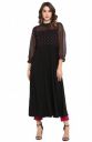 Janasya Womens Black Poly Crepe Polka Print A-line Kurta...