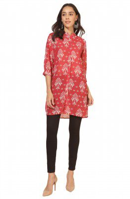 Janasya Women's Georgette Floral Printed Regular Tunic Kurta
