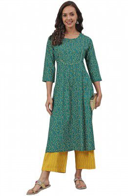 Janasya Women's Green Cotton Kurta