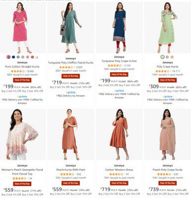 Janasya Women's Kurta Upto 87% Off | Starts ₹199