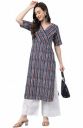 Janasya Women's Navy Blue Cotton Geometric Straight Kurta...