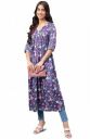 Janasya Women's Navy Blue Satin Digital Floral Printed Gathered Kurta...