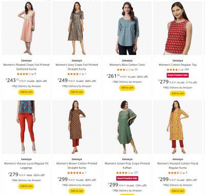 Janasya Women's Straight Kurta Rs. 249