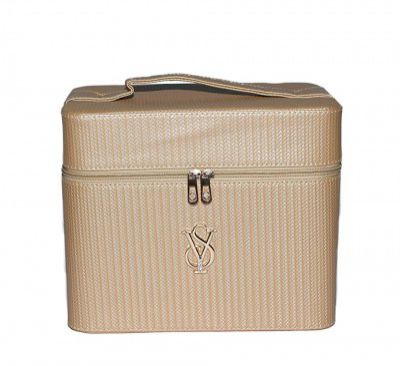 Janvi Beauty Professional Beauty Make Up Case Nail Cosmetic Box Two Sided Open Vanity Case Box and Goldan color