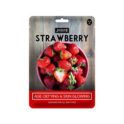 Jaquline USA Strawberry Sheet Mask | Zero paraben and sulphate| Biodegradable Ber masks| Light-weight| Hydrating and Skin firming