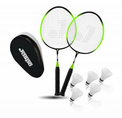 Jaspo Kidzy Steel Badminton Racket Set (18 inches Length) with 5pc. Feather Shuttlecock (NEON Green)-Recommended for Kids only