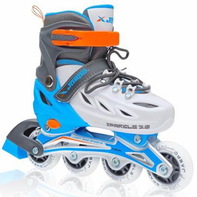 Jaspo Sparkle 2.0 Convertible & Adjustable Inline/Quad Roller Skates, 2-in-1 Design (Blue/White, M)