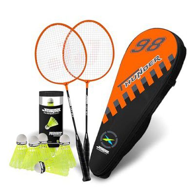 JASPO Thunder Badminton Kit,Badminton Set of Metal Alloy Rackets (Set of 2) with Full Cover Bag
