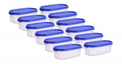 Java Kitchen Storage Container Set, Plastic Airtight Containers for Storage of Dal; Plulses; Cereals, Oval Blue Lid, 0.5 Litre (0.5 Kg), Set of 12