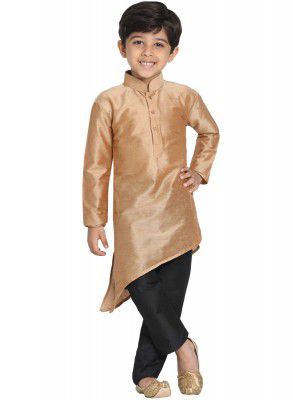 JBN Creation Black Cotton Silk Blend Boys Kurta Pyjama Set