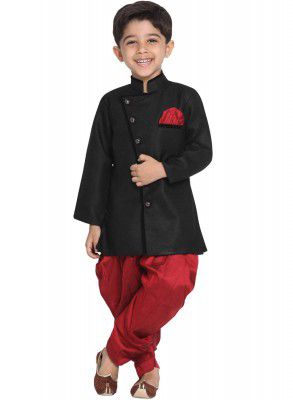 JBN Creation Boys Black Cotton Blend Sherwani Style Kurta Set(VASBSW120)