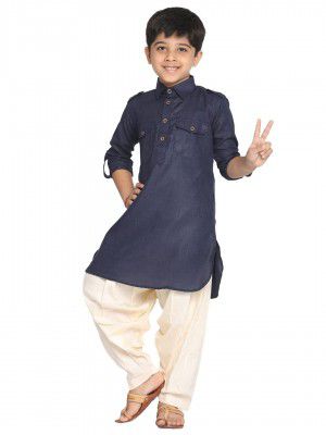 JBN Creation Boys' Maroon Cotton Blend Pathani Suit Set