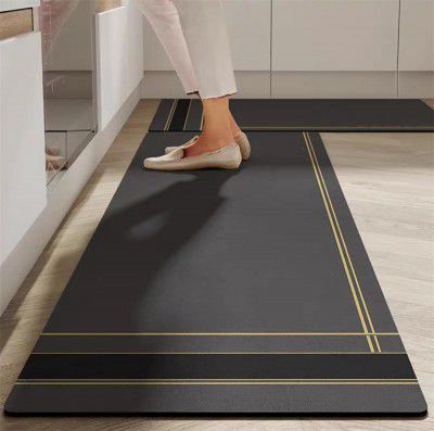 JB'S LAND 2 Piece Kitchen Mats Set (Golden Line Mat, 1st 118 * 38 cm,2nd 58 * 38 cm)