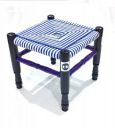 JCT Traditional Handicrafts Blue and White Cotton Rope Wooden Khatli Bajot Stool Charpai Chowki Pidda Mudda...