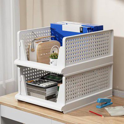 JD Brand Folding Closet Organizers Storage Box, Stackable Plastic Storage Basket, (Foldable) (2)