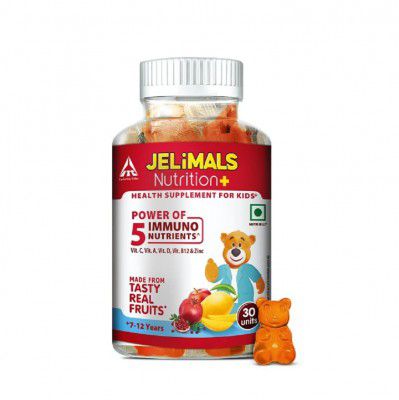 Jelimals Nutrition+ Multivitamin and Zinc Supplement for Kids Immunity, Tasty Gummy Bear Jelly, 30 Units