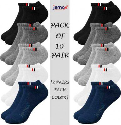 Jemox Men Multicolor Striped Cotton And Polyester Ankle Length Socks - Free (Pack Of 10)