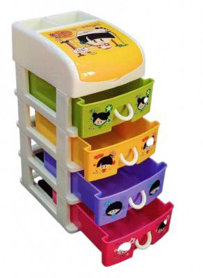 Jenelle Kids drawer Rectangular Drawer Plastic Modular Chest Storage Organizer for Home, Office, Parlor, School, Doctors, Kids Room Table Top, and Kids Drawer(kids Drawer 4 layer)