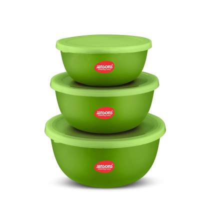 Jensons Flora Stainless Steel Microwave Safe 3 Pcs. Bowl Set with Lid-Green