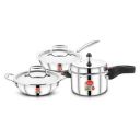 JENSONS Smilla Triply 18/10 Food Grade Stainless Steel 5 LTR Pressure Cooker/Kadai 24 cm & Fry Pan 24 cmHeavy Body SSF-Induction Compatible- Set of 3...