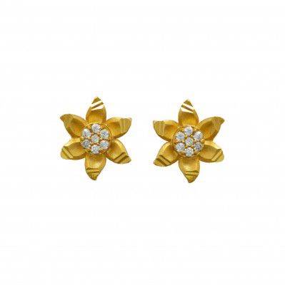 Jewelopia Gold Plated American Diamond Stud Solitaire Floral Earrings For Women & Girls