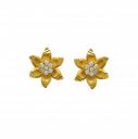 Jewelopia Gold Plated American Diamond Stud Solitaire Floral Earrings For Women & Girls...