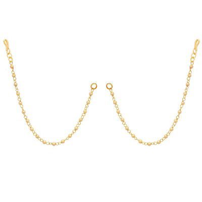 Jewelopia Kaan Chain Golden White Pearl 1 / 2 / 3 line Earchain Traditional Champaswaralu Gold Long Bridal Wedding Ear Chain kaan chain jewellery for Women & Girls