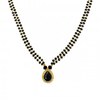 JEWELOPIA Mangalsutra Diamond Pear Shaped Ruby Stone Tanmaniyas With Black Beads Double Strand Mangalsutra Chain for Women & Girls