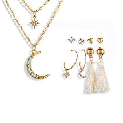Jewels Galaxy Wonderful AD Gold Plated Earrings with Necklace for Women/Girls (CT-CB-MIXS-49534)