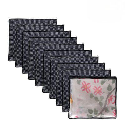 Jeyag Clothes Organizer For Wardrobe Single Storage Organizer For Saree | Salwar Suit | Lehenga Chunni - Dress Organizer For Wardrobe - Single Saree Covers With Zip (Black dot, Pack of 10)