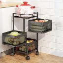 JEYANG Kitchen Trolley with Wheels - Fruit, Vegetable, Accessories Storage Item Organizer Basket Rack Stand for Modular Kitchen (Square, 3 Layer)...