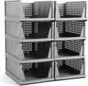 JEYANG Multipurpose Foldable Stackable Wardrobe Organizer for Clothes - Plastic Closet Storage for Kitchen, and Bathroom (Pack of 8, Grey)...