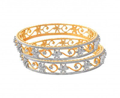 JFL - Traditional Ethnic Fusion Cz American Diamond Floral Flower Designer One Gram Gold Plated Bangles for Women & Girls.
