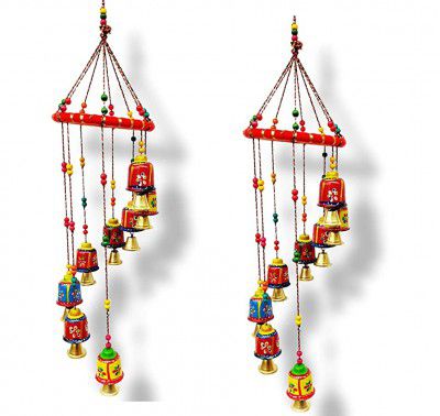 JH Gallery Handcrafted Rajasthani Door Wall Hanging Decorative Hanging/Wall Hanging/Home Decor/Home Furnishing/Diwali Gift/Corporate Gift (Bells) (Pack of 2)