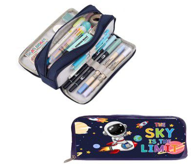 Jiada Space Astronaut Large Capacity Pencil Case 3 Compartment Pouch Pen Utility Bag for Boys