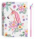 Jiada Unicorn Print Wirebound Spiral Diary Notebook A5 Size, 160 Pages - 1 Unicorn Pen Free...