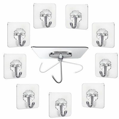JIALTO 10 Pcs Adhesive Hooks Kitchen Wall Hooks-Heavy Duty 5 Kg (Max) Nail Free Sticky Hangers