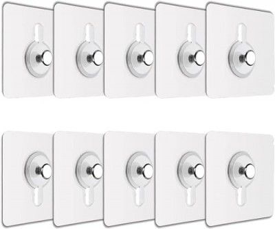 JIALTO 12 Pcs Self Adhesive Wall Hooks - Heavy Duty Transparent Hooks for Photo Frames Hooks, Wall Clocks, Keys - No Damage, Easy Installation