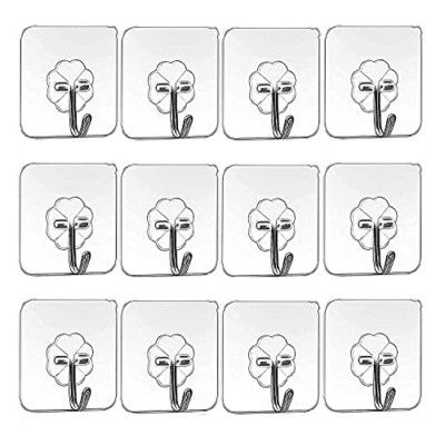 JIALTO 15 Pcs Transparent Adhesive Wall Hooks - Heavy Duty, Multipurpose Hooks for Clothes, Kitchen & Decor