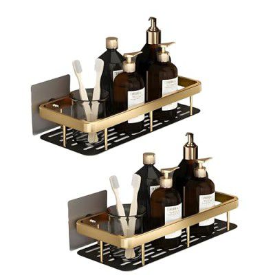 JIALTO 2 PCS Aluminum Wall Mounted Bathroom Organiser, Floating Shelf for Wall for Bathroom Cabinet Multifunctional Large Capacity Bathroom Rack, Bathroom Shelf for Wall (Gold)