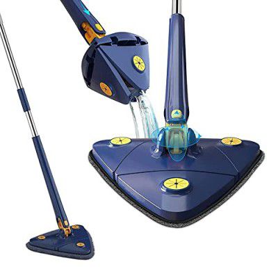 JIALTO 360° Rotatable Cleaning Mops Adjustable Triangle Floor Cleaner Mop Stainless Steel Long Handle Push-Pull Squeezing Cleaning Mop Dry 