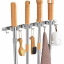 JIALTO Adhesive Broom Holder and Mop Organizer | Mop Holder For Wall Without Drilling with 4 Slots and 5 Hooks...