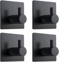 JIALTO Adhesive Hooks Heavy Duty Wall Hooks Waterproof Stainless Steel Hooks for Hanging Coat, Hat,Towel Robe Hook Rack Wall Mount- Bathroom and Bedroom (Towel Hooks Heavy Duty Black-4Packs)