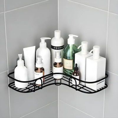 JIALTO Bathroom Organiser Without Drill Bathroom Corner Shelf Adhesive Stand For Corner Rack For Bathroom, Shampoo Holder For Bathroom Accessories-Multipurpose Bathroom Shelf (1 Pcs), Metal