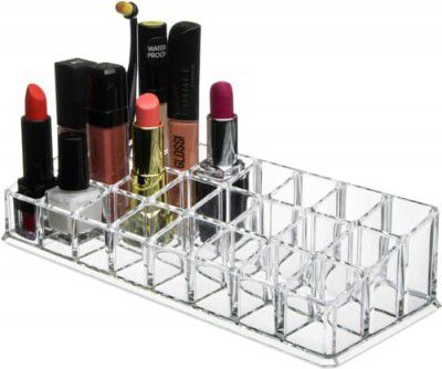 JIALTO Plastic 24 Compartment Cosmetic Organizer Makeup Lipstick Storage Organizer Display Cases Holder Box, Transparent (23 x 9 cm)