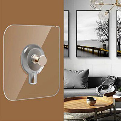 JIALTO Self Adhesive 6mm Nail Wall Hook for Hanging Photo Frame, Wall Clock, Heavy Duty Transparent Hook, Wall Hanging Self Adhesive Wall Nail (10 pcs)